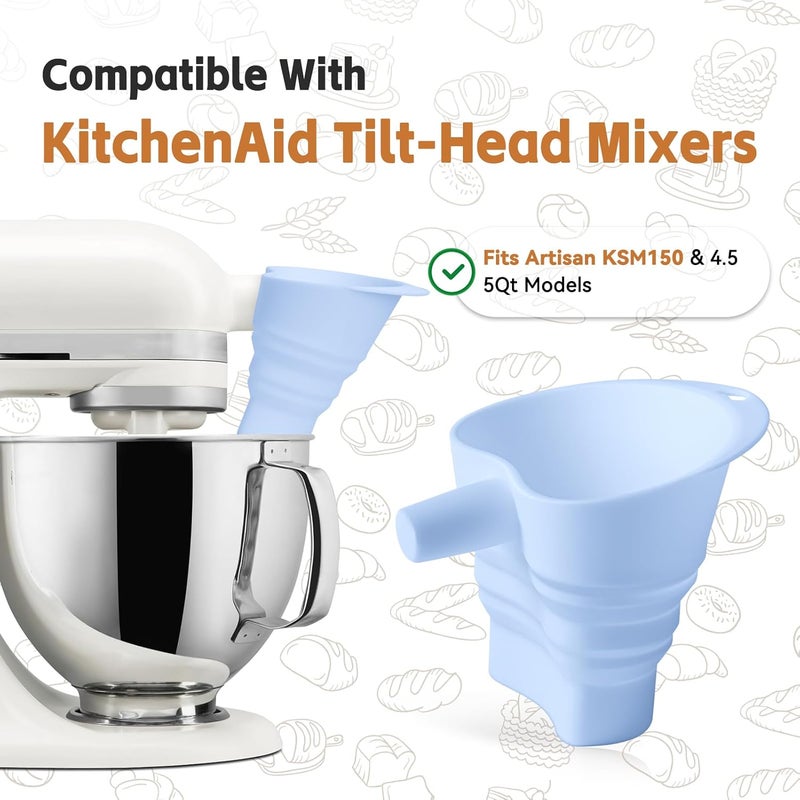 Amoner Flour Funnel for Kitchen Aid Mixer - Stand Mixer Attachment Compatible with (KSM150) 4.5-5 Qt Tilt-Head Mixers,Easy Pour Anti-Splash Baking Tool, Dishwasher Safe, for Egg Liquid and Both Flour -Blue - Image 4